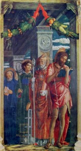 Andrea Mantegna: Pala di San Zeno - particolare delle figure scomparto a destra.